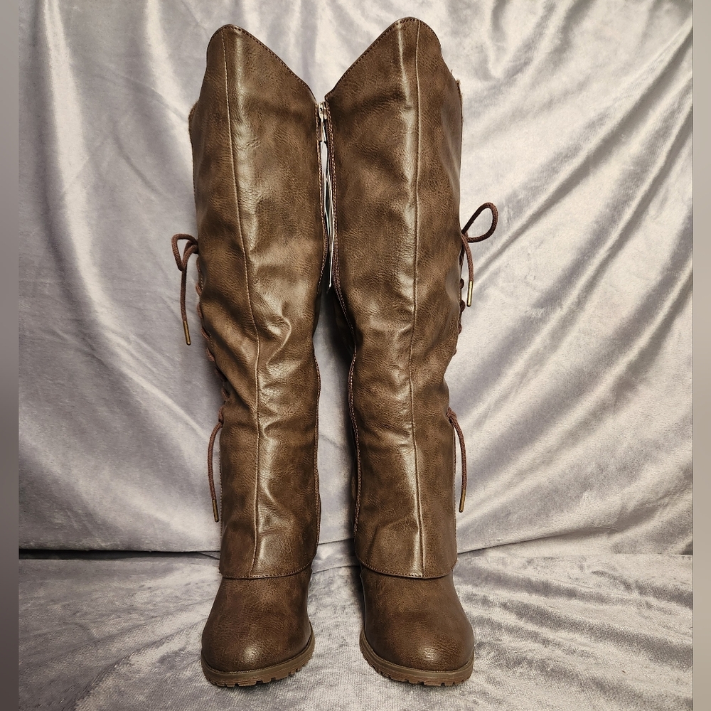 Muk Luks Brown Lace-Up Heeled Boots - Picture 2 of 11